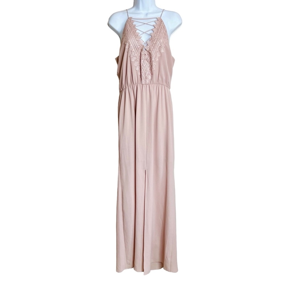 Wayf Posie Lace Up Maxi Party Dress M Blush Pink Romantic Wedding Guest Feminine
